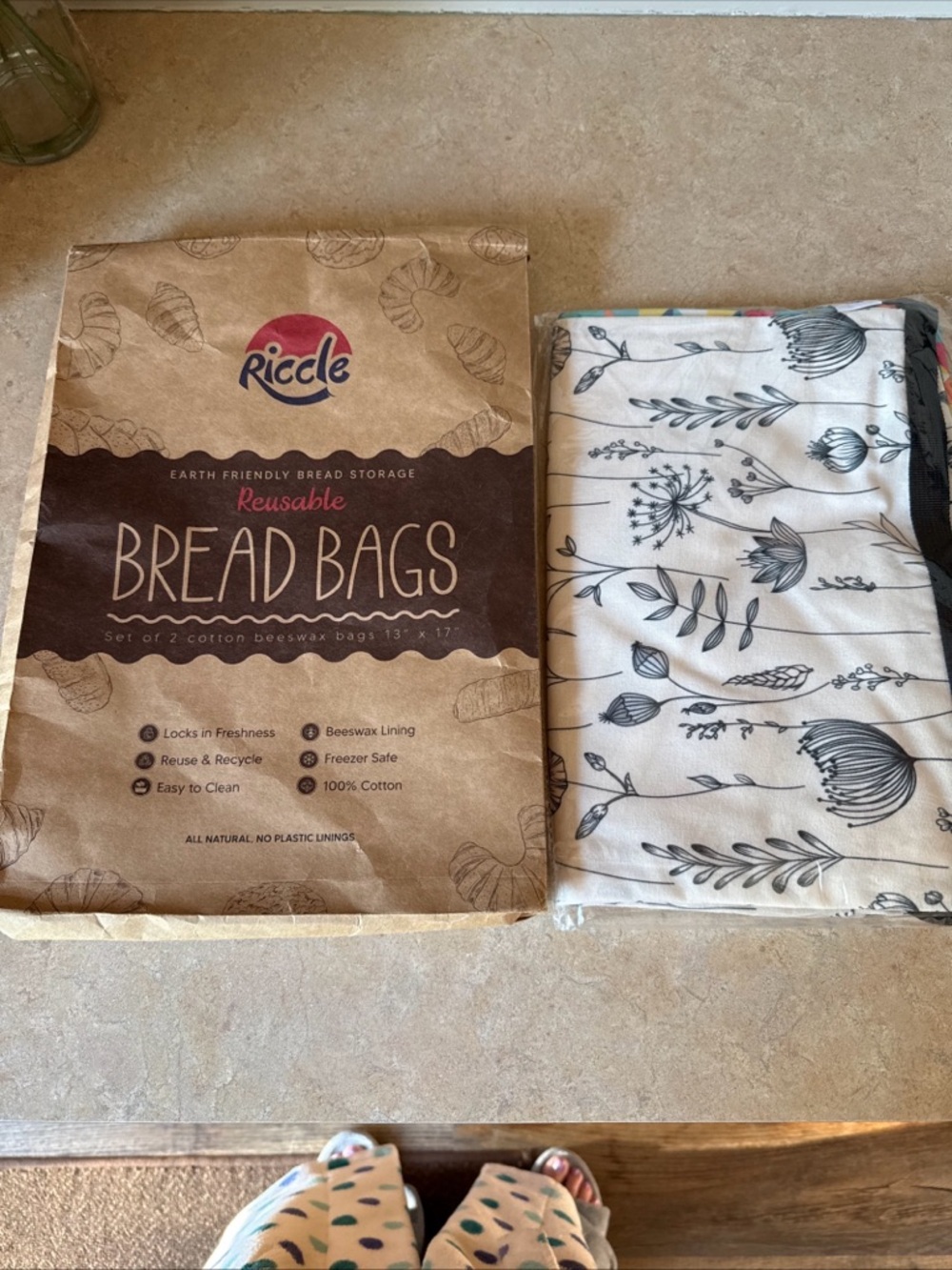Riccle Reusable Bread Bags Set Of Two Cotton Beeswax Bags 13 X 17